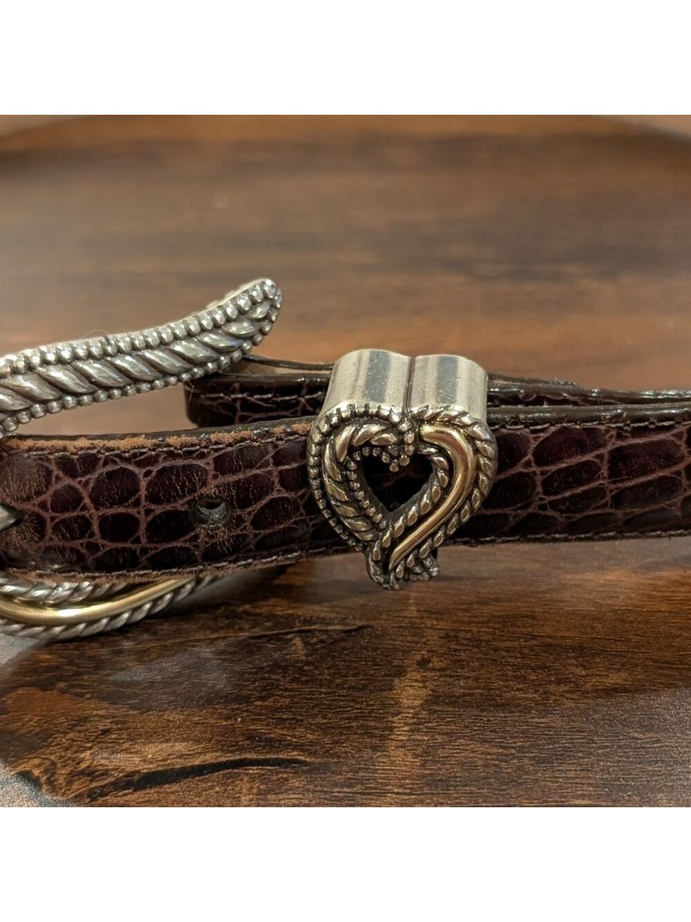 Brighton Brown Leather Belt With Heart Accent .Size M/L